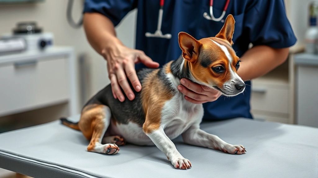 dog hernia -
Photorealistic image of a veterinarian performing a physical examination on a s