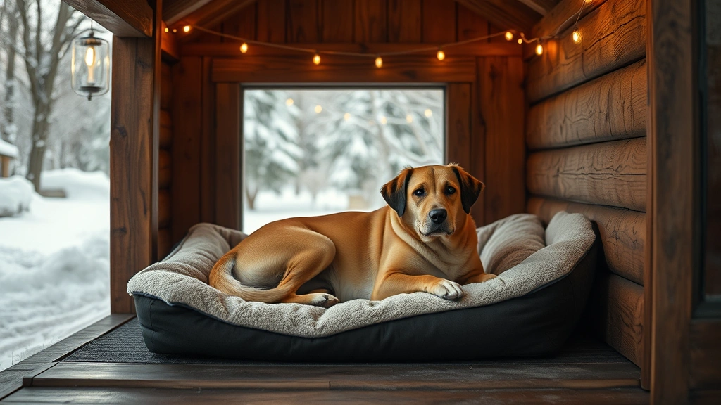 dog house heater -
Photorealistic image of a medium-sized dog relaxing on a heated bed inside a wo