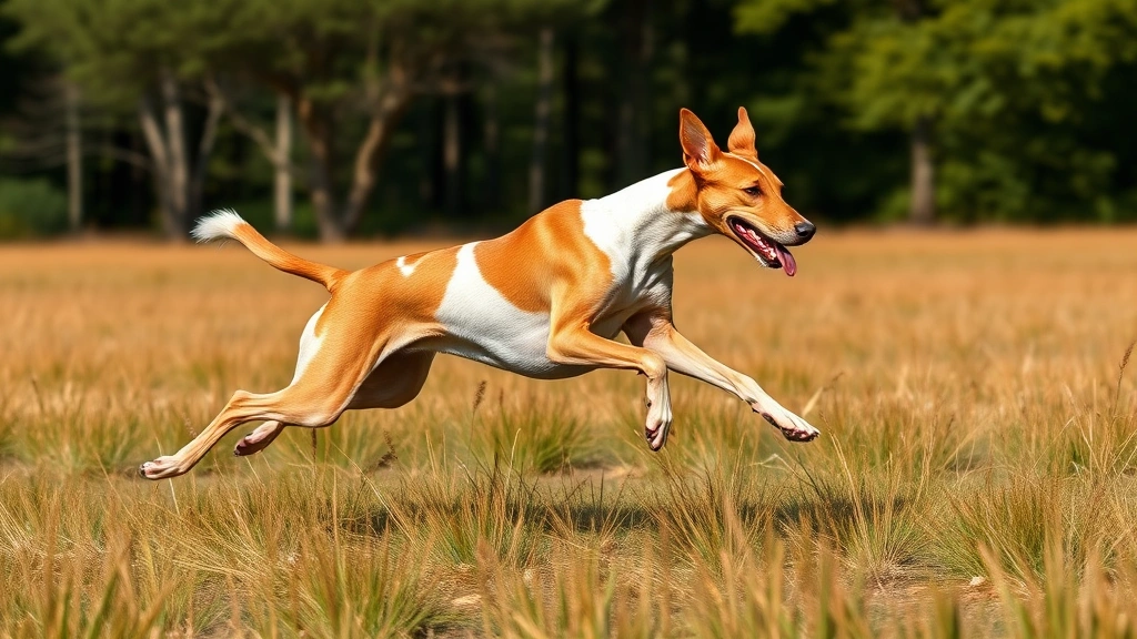 dog ibizan hound -
Photorealistic image of an Ibizan Hound running at full speed through a grassy 