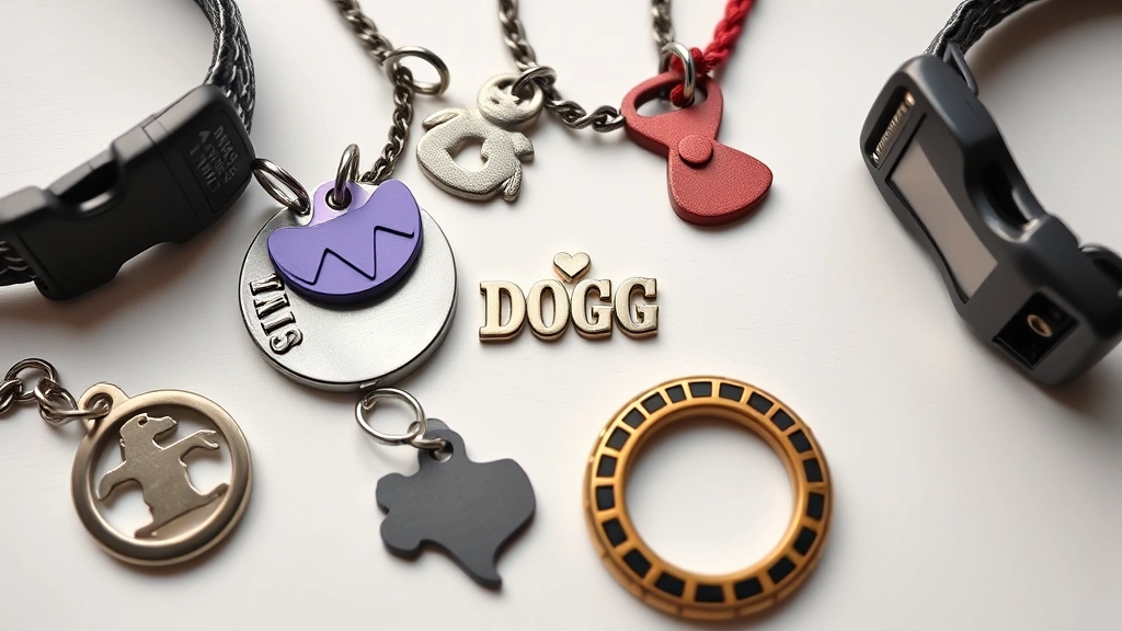 dog id tags -
Photorealistic flat lay composition of different types of dog ID tags including