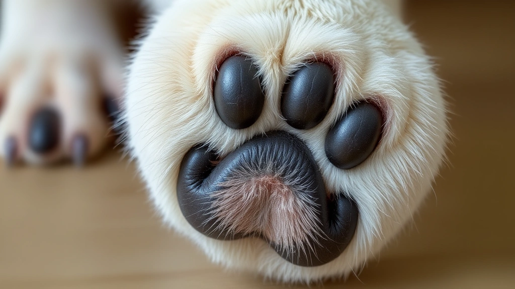 dog keeps licking paws -
showing the paw pad and between toes
