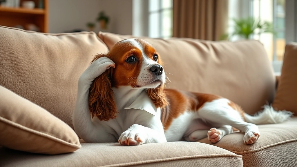 dog keeps shaking head -
Photorealistic image of a spaniel scratching its ear with hind leg while lying 