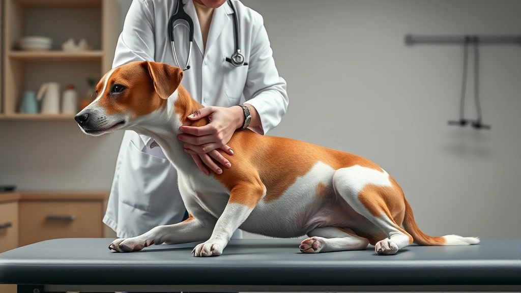 dog keeps throwing up -
Photorealistic image of a veterinarian in white coat performing a gentle abdomi