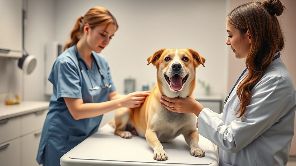 dog knotting -
Photorealistic veterinary clinic scene with a professional female veterinarian 