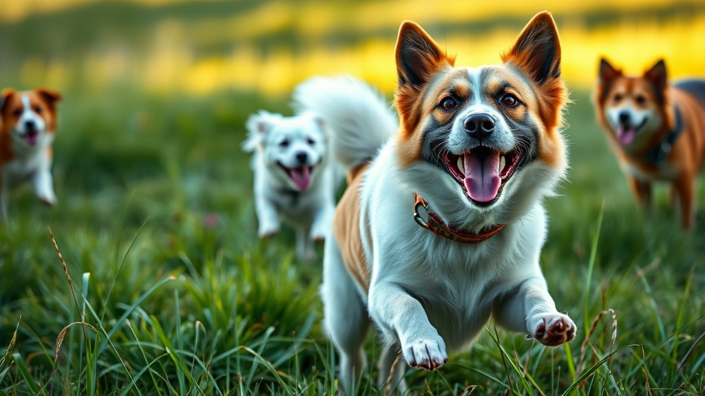 dog lice -
Photorealistic image of a happy dog playing outdoors in a grassy field with oth
