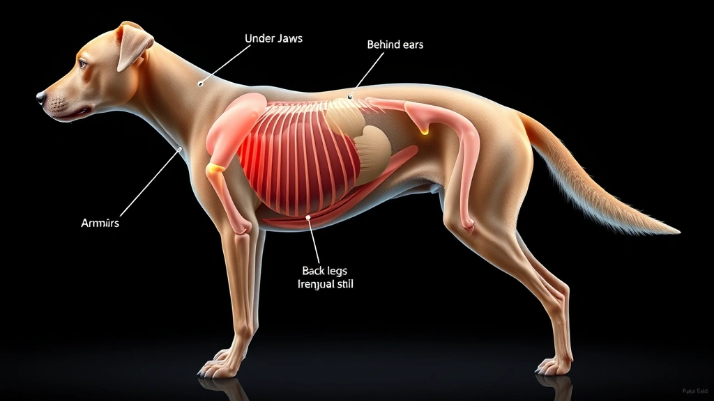 dog lymph nodes -
Photorealistic anatomical diagram visualization showing a dog’s body with