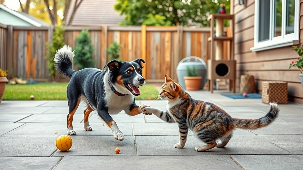 dog man and cat kid -
Photorealistic image of a playful dog and cat interacting together in a spaciou