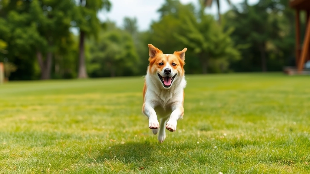 dog man big jim believes -
Photorealistic image of a happy family dog playing fetch in a large backyard, m