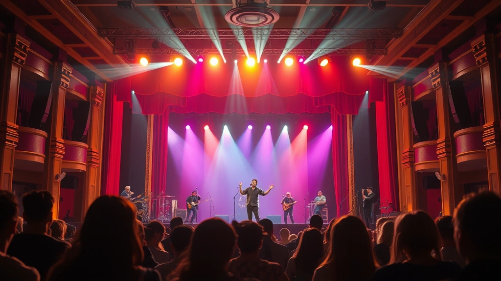 dog man the musical -
Photorealistic style: A lively theater stage scene with colorful set design, br