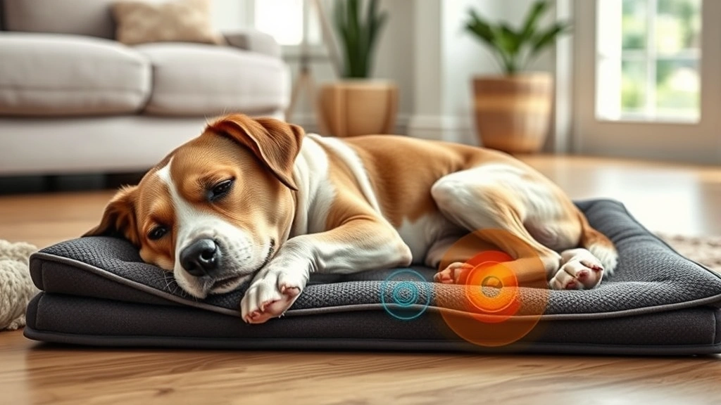 dog mat -
Photorealistic image of a senior dog resting peacefully on an orthopedic dog ma