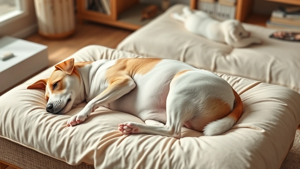 dog mating -
Photorealistic image of a pregnant dog resting comfortably on a soft bed in a h
