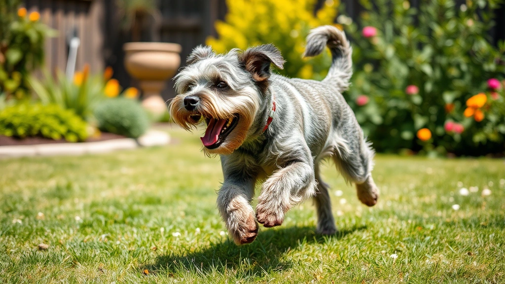 dog multivitamin -
Senior gray-muzzled dog playing energetically in a sunny garden, showing vitali