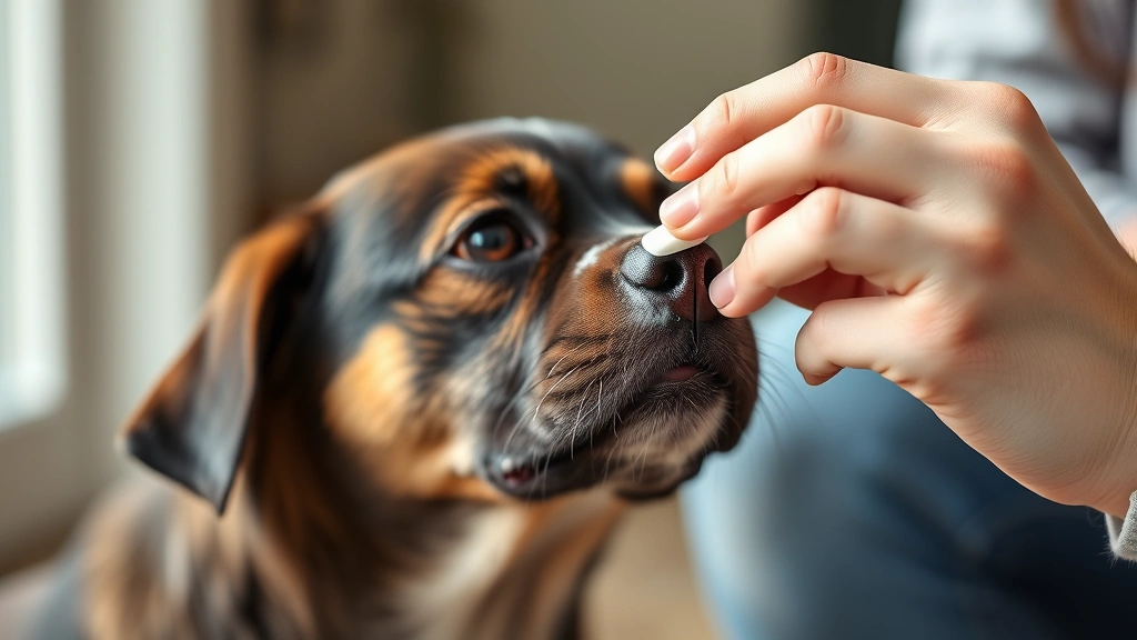 dog nose balm -
Photorealistic photo of a dog owner’s hand applying protective balm to a 