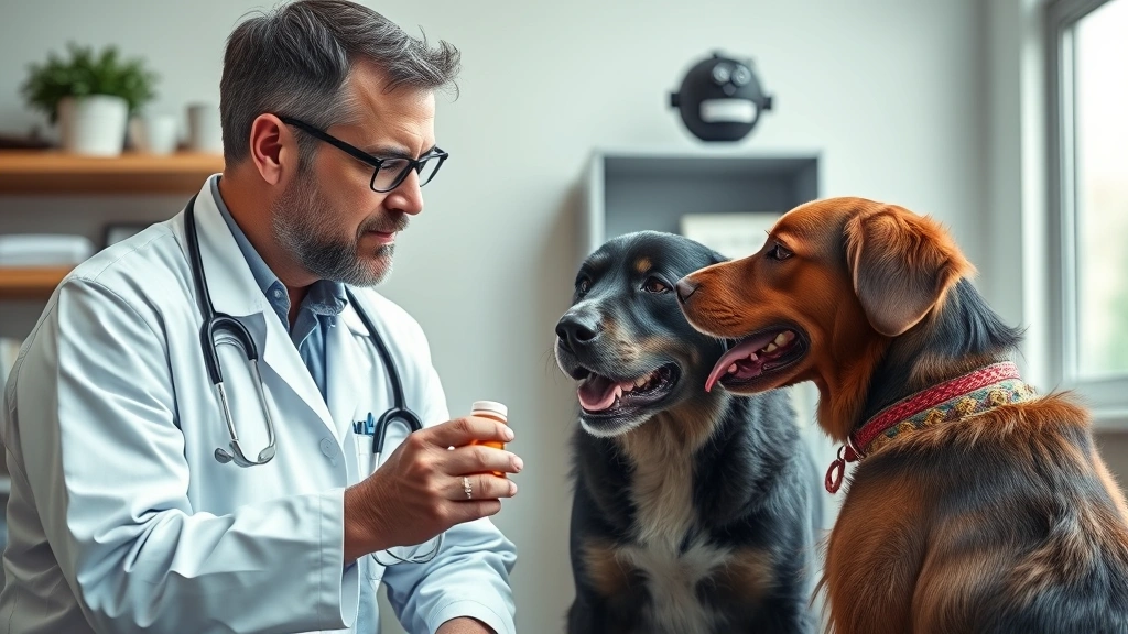 dog pain medicine -
Photorealistic image of a veterinarian consulting with a dog owner while holdin