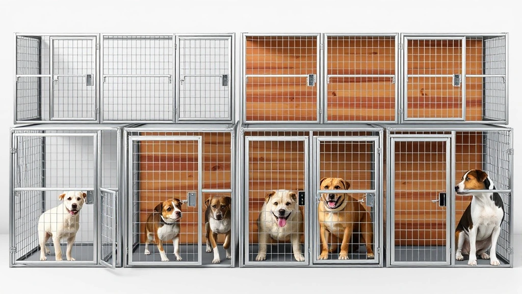dog panel kennel -
Photorealistic image of various dog panel kennel types displayed side by side i