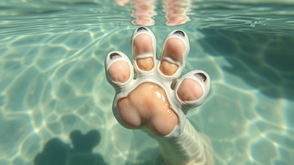 dog paw yeast infection -
showing the paw submerged in clear liquid
