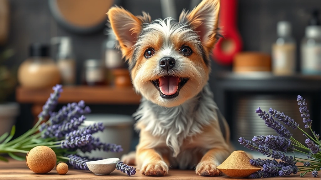 dog perfume -
Photorealistic image of a small terrier dog with a happy expression sitting in 