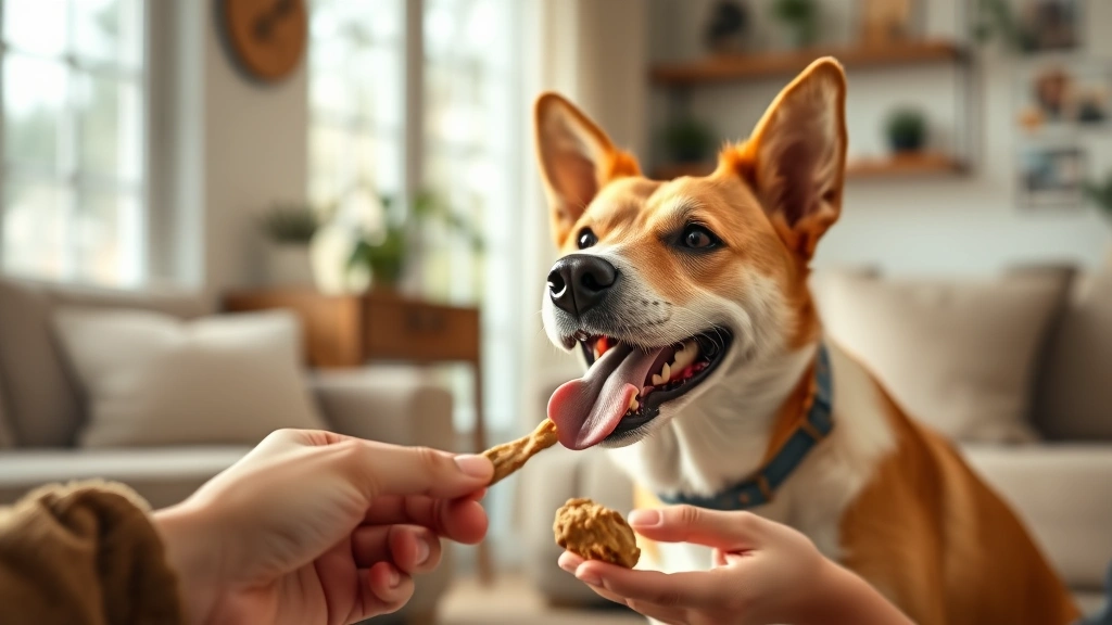 dog pill pockets -
Photorealistic scene of a happy dog with tongue out receiving a treat from its 