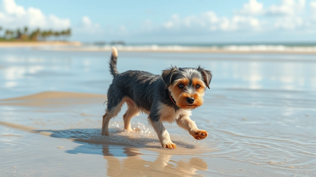 dog pool near me -
Photorealistic scene of a small terrier dog wading in shallow water at a dog-fr
