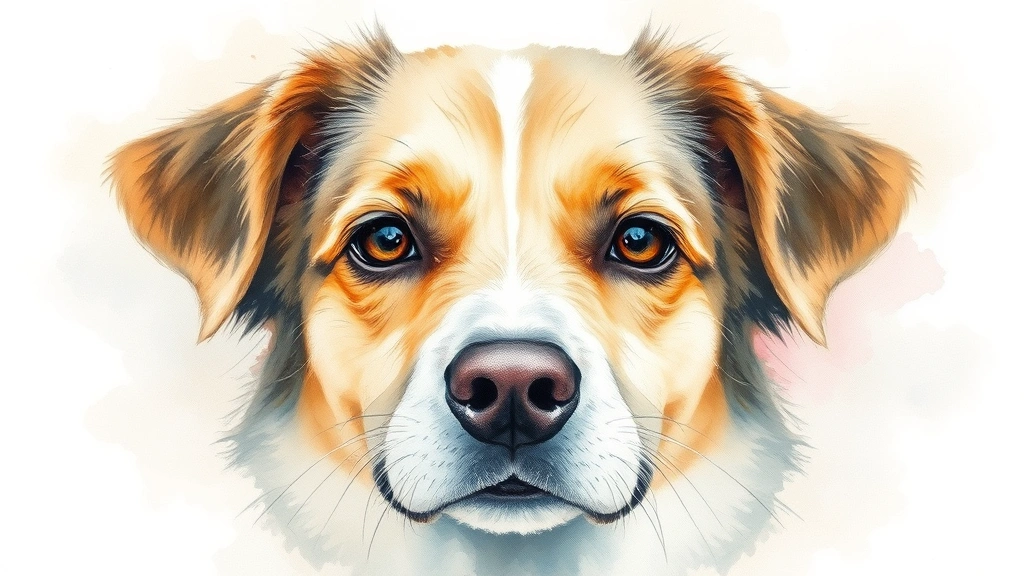 dog portraits -
A soft watercolor painting of a dog’s face with flowing pastel colors, bl