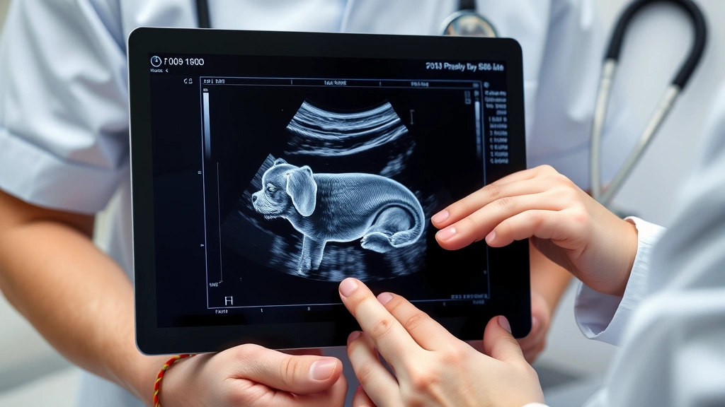 dog pregnancy calculator -
Veterinarian performing ultrasound examination on pregnant dog’s abdomen 
