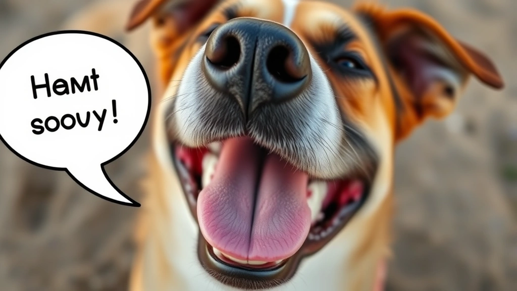 dog puns -
A close-up of a happy dog’s face with a speech bubble nearby, photorealis