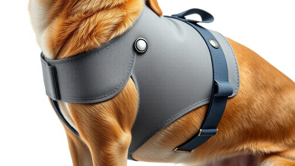 dog recovery suit -
Photorealistic close-up image of a dog’s torso showing an abdominal wrap 