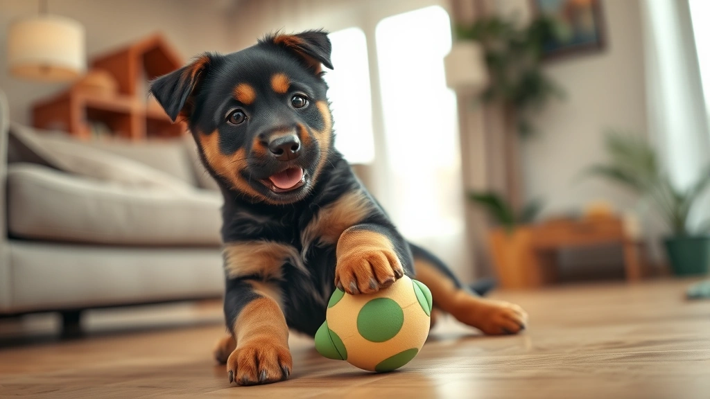 dog rottweiler german shepherd mix -
Rottweiler German Shepherd mix puppy playing with a toy in a living room, showi