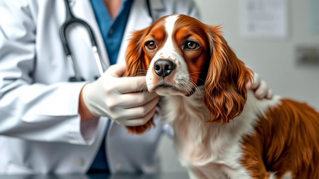 dog seizure medication -
Photorealistic image of a veterinarian in white coat examining a calm brown and