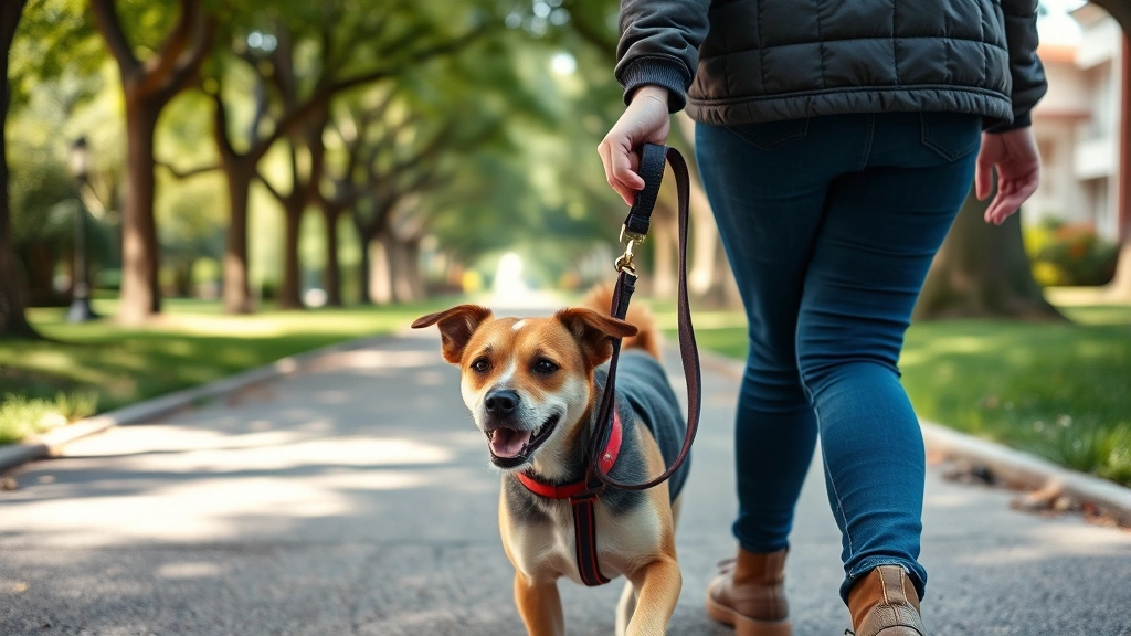 dog sitting rates -
Close-up of a dog sitter’s hand gently holding a leash while walking a sm
