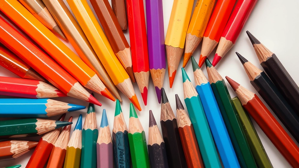 dog sketch -
and colored pencils arranged artistically
