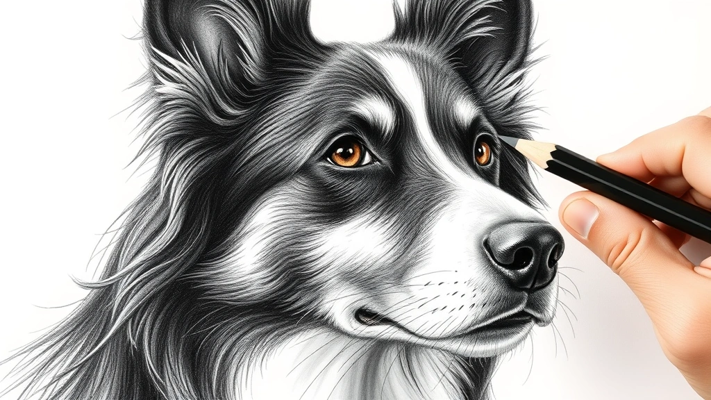 dog sketch -
Photorealistic portrait of a border collie being sketched with a charcoal penci