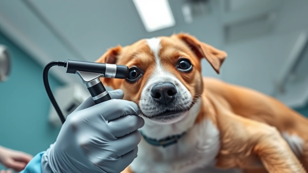 dog sneezing a lot -
Photorealistic overhead view of a veterinarian examining a small dog’s na