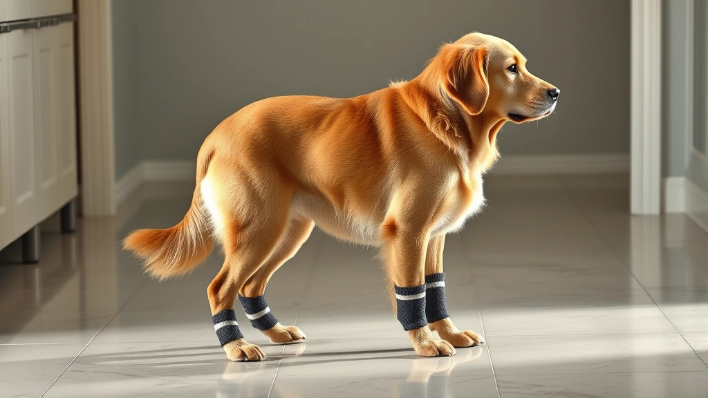 dog socks -
Photorealistic side profile of a senior golden retriever wearing therapeutic co