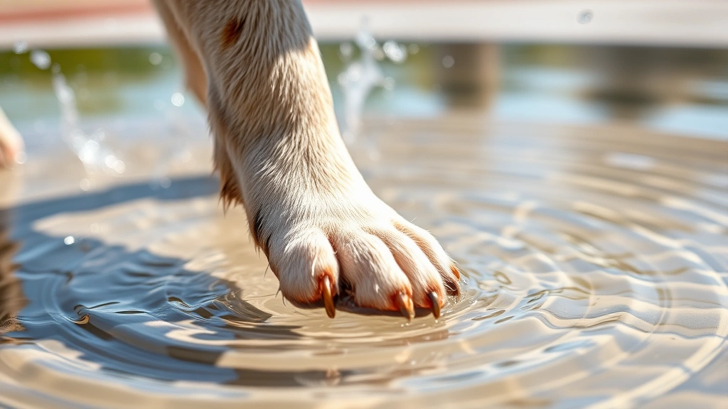 dog splash pad -
Close-up of a dog’s paw touching the surface of a splash pad with water r