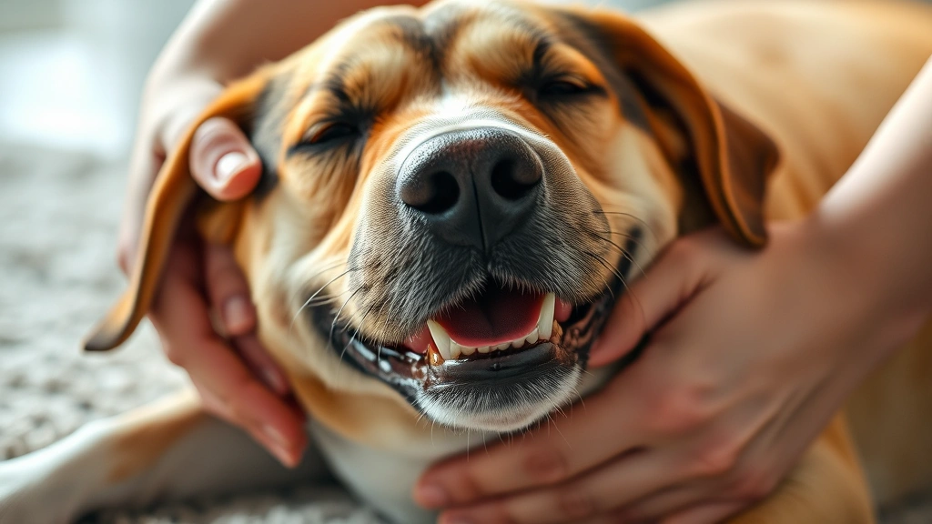 dog stomach gurgling -
Photorealistic close-up of a happy dog’s face with relaxed expression dur