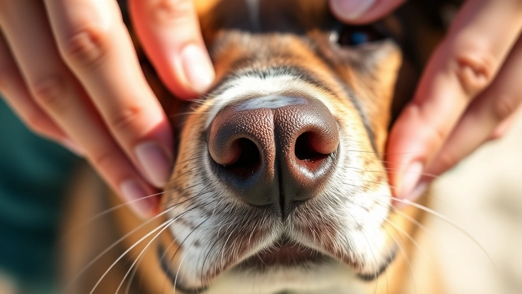 dog sunscreen -
Close-up of a dog’s nose and ears showing sunscreen being gently applied 