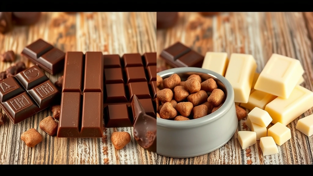 dog symptoms chocolate poisoning -
Photorealistic split-screen showing various types of chocolate (dark chocolate 