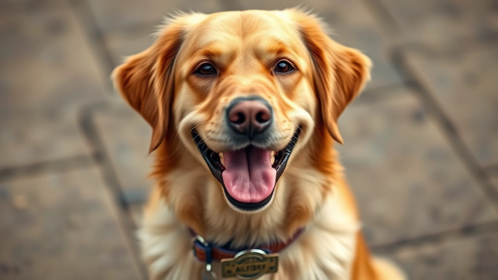 dog tags military -
Photorealistic image of a happy golden retriever wearing a military dog tag on 