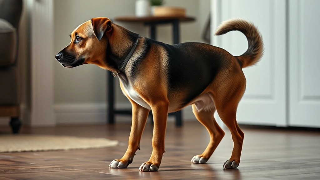 dog tail -
Photorealistic side profile of a nervous dog with tail tucked between hind legs