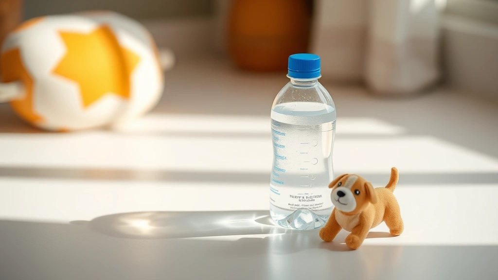 dog teeth cleaning cost -
and water additive bottle arranged on a light surface with a small dog toy
