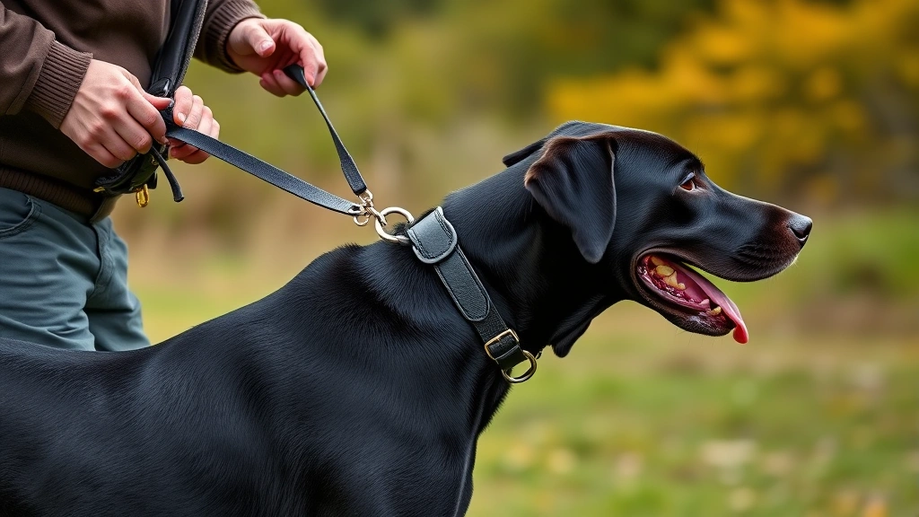 dog training collar -
Photorealistic image of a professional dog trainer demonstrating a martingale t