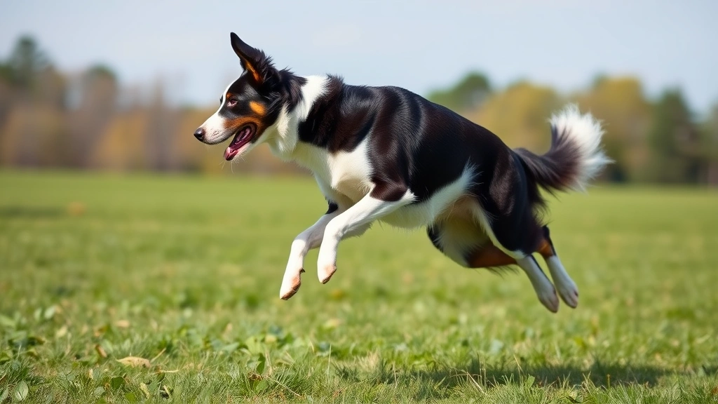 dog training whistle -
Side profile of a border collie mid-leap during recall training, ears perked up
