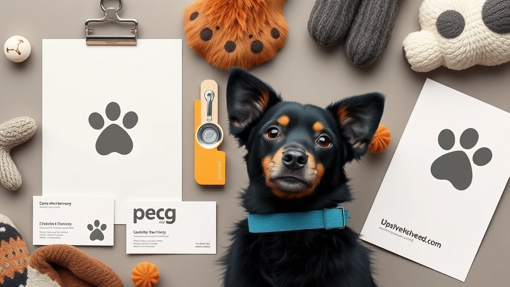 dog typeface -
Photorealistic flat lay of pet branding materials including business cards
