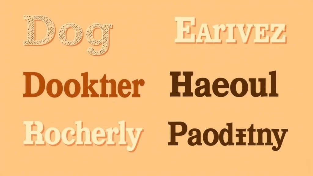 dog typeface -
and printed font examples in warm earth tones and dog-friendly colors
