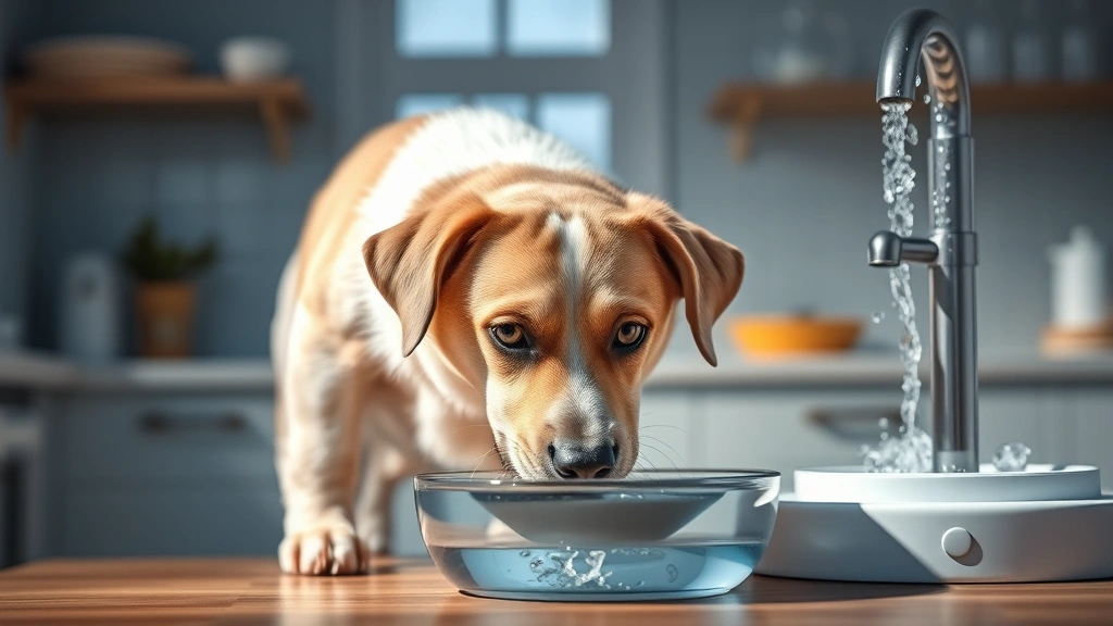 dog uti treatment -
Photorealistic image of a dog drinking fresh water from a bowl with a water fou