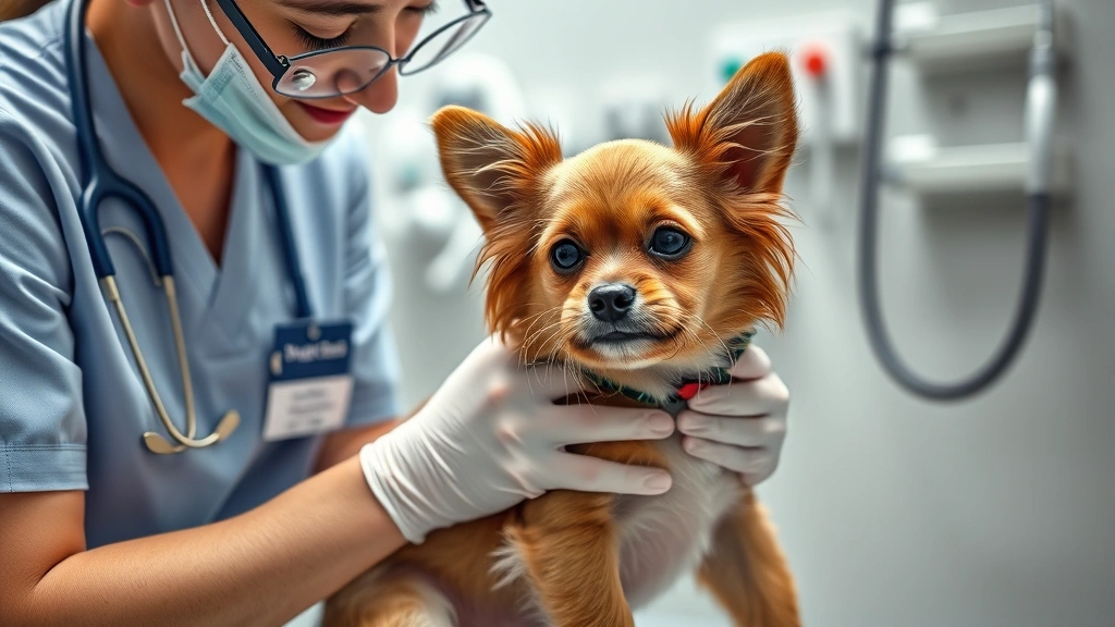 dog uti treatment -
Photorealistic image of a veterinarian examining a small dog’s abdomen du