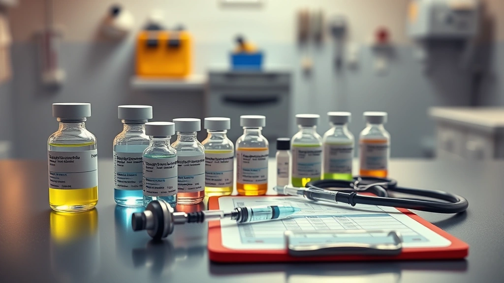 dog vaccination schedule -
Photorealistic image of various vaccine bottles and syringes arranged on a vete