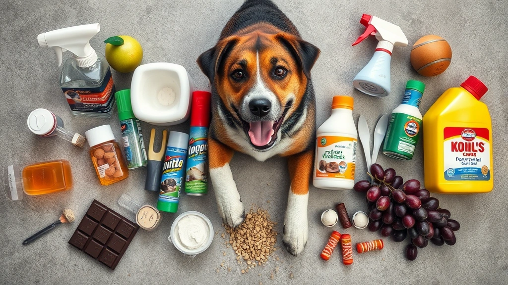 dog vomiting blood -
Photorealistic image of various common household toxins and foods dangerous to 