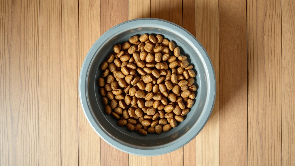 dog vomiting white foam -
Photorealistic overhead shot of a slow-feeder dog bowl with kibble arranged in 